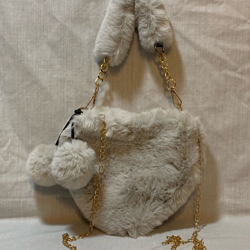 NEW Faux Fur Shoulder Bag with Gold Chain